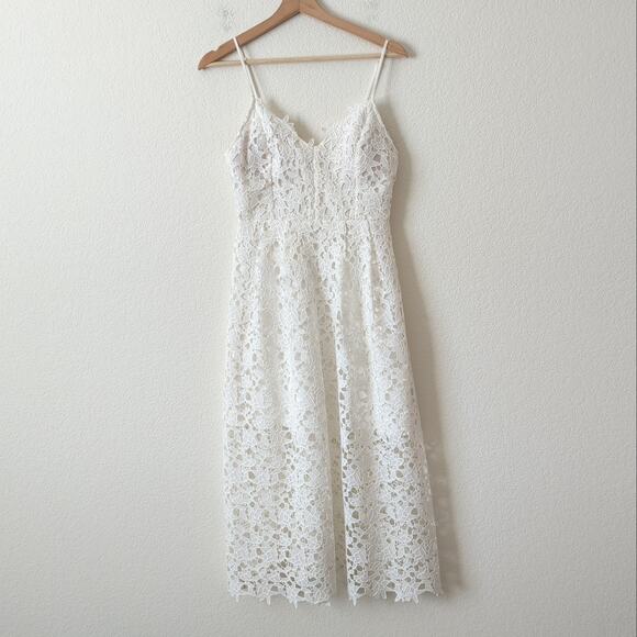 ASTR The Label Womens Lace Midi Dress White Crochet Floral Medium Summer Wedding - Picture 6 of 11